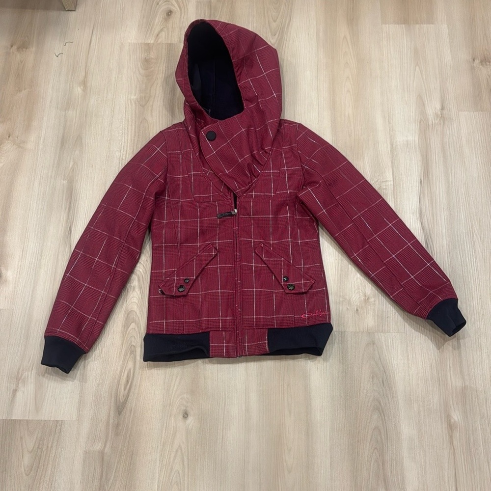 Oakley Women Maroon/Red Checkered ski/snowboard jacket - size Extra Small